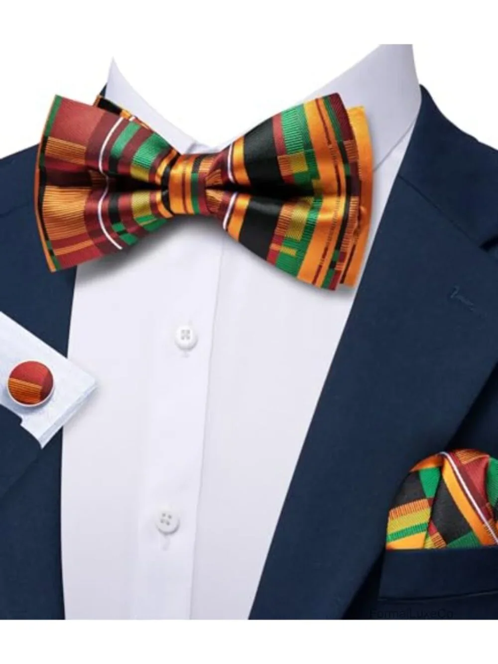 Mens Pre-Tied Paisley Bow Tie Set with Handkerchief & Cufflinks Silk
